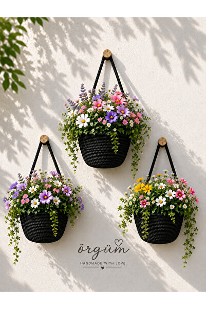 ÖRGÜM Basket 3-Piece Mini Basket Organizer (Plants and Wooden Hangers Are Not...