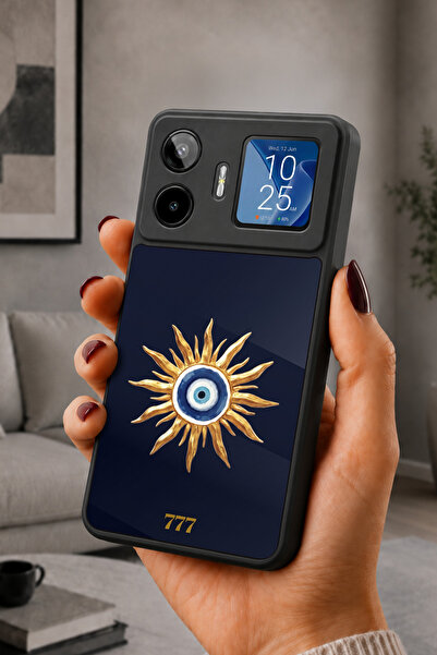 General Mobile GM 26 Pro (G903)) Uyumlu Lacivert Altın Nazar Boncuğu 777 Dese...