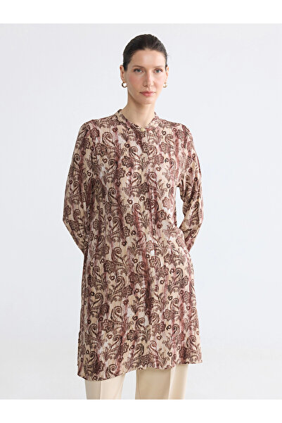 LC Waikiki Lcw Grace Mürdüm Hakim Collar Floral Women's Shirt Tunic