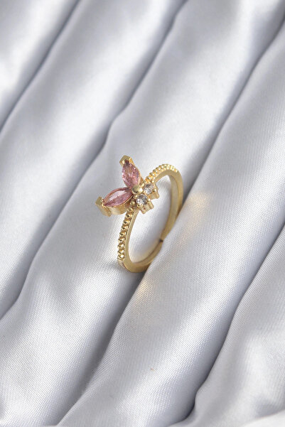 SORA GROUP Gold Color Pink Zircon Stone Butterfly Model Women's Ring