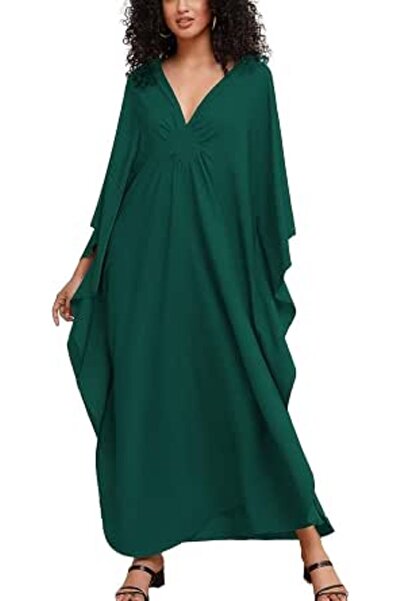 YouKD Women's Solid Color Bohemian Kaftan Dress Beach Cover Ups Plus Size Bat...