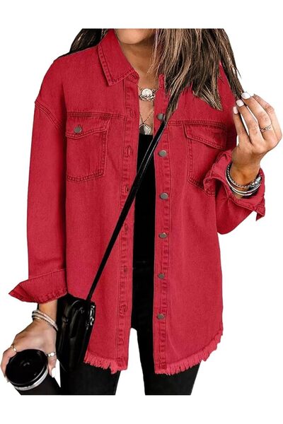 Generic Women's Casual Denim Jackets Frayed Hem Washed Button Jean Jacket Dis...