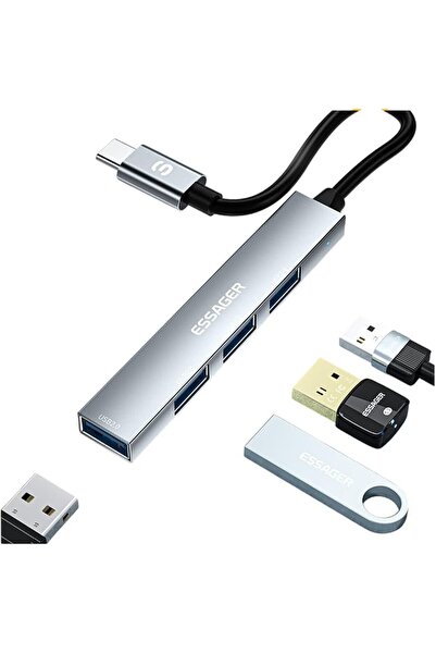 essager موزع USB 4 في 1 بـ 4 منافذ، محول متعدد المنافذ نحيف، موزع بيانات من ا...