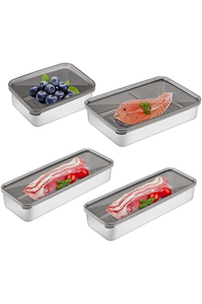 Generic Storage Containers with Lids, 4 Pack, Stainless Steel, for Refrigerat...
