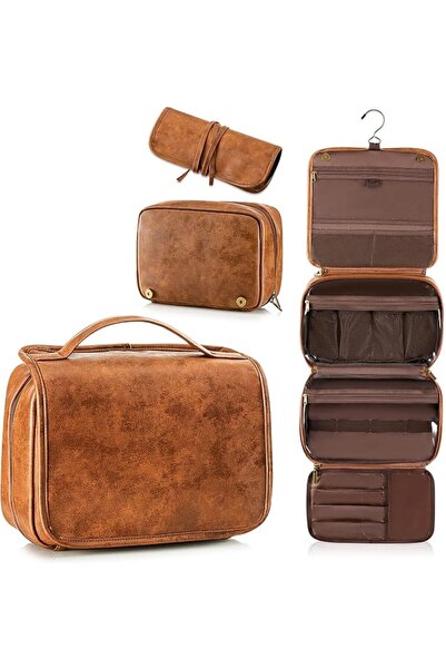 KASTWAVE Travel Toiletry Bag, 3-in-1 Large Waterproof Dopp Kit PU Leather Sha...