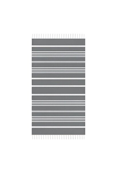 OEM Prosop Hamam din Bumbac Gri cu Dungi Albe pentru Plaja 160x90cm