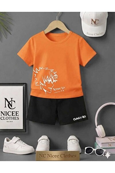 Leto Lykia Summer Children's T-Shirt Shorts Unisex (White with Suniboy Print)