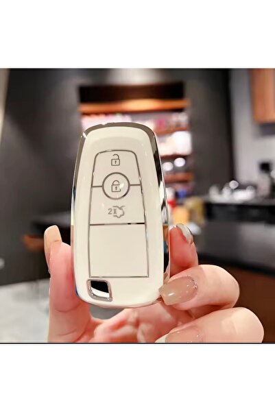 YıldızTuning Ford C-Max S-Max Glaxy Key Case Cover White Silver