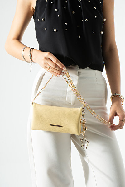 DEV 3 ADAM Yellow Wallet Bag with Chain Strap and Buckle Women's Crossbody Bag