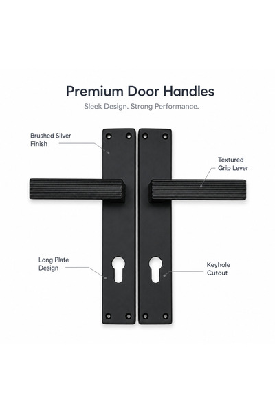 Generic Matte Black Door Handles on Backplate Set – Modern Textured Grip Lever on Back Plate with Euro Profile Keyhole, Complete Hardware Kit with Spindle & Screws for Interior, Bedroom, and Office Doors