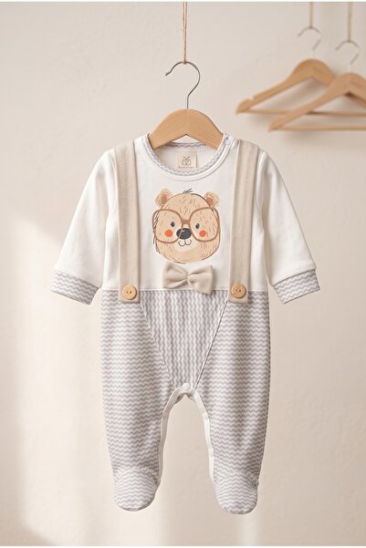 hobbe baby Bear Patterned Baby Romper with Glasses 3-6-9 Months 100% Cotton