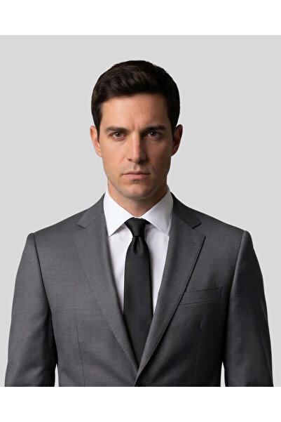 KUMOVO Square Patterned Slim Black Tie – 7 cm Wide