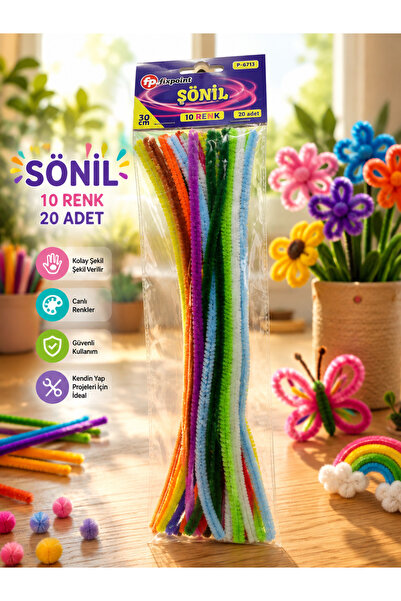 u.s.m ucuzsanalmarket Renkli Şönil, Eğitici Şönil Seti, Tüylü Tel, 30 cm, Pel...