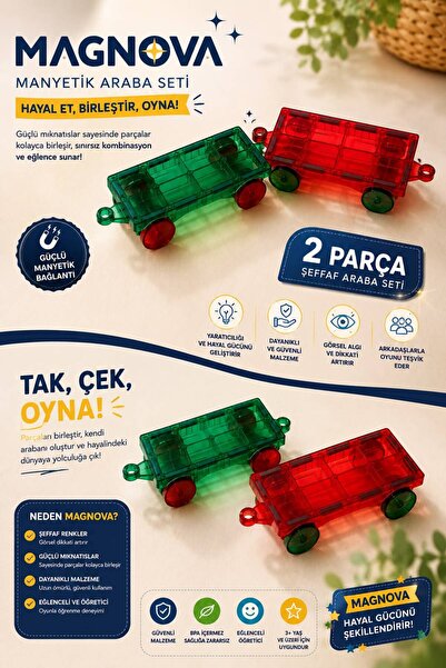 FBZhome 2 Adet Magnetic Cars Manyetik Araç Oyun Seti - Manyetik Yapı Blokları...