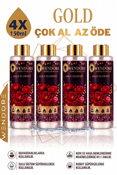 Sihirli Küre ve Tüm Koku Makinelerine Uyumlu Parfüm Solüsyonu Esansı Gold Flowers 4 Lü Set 4x150ml