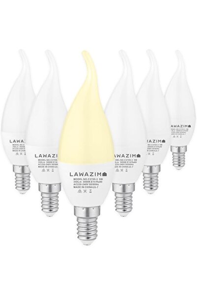 Lawazim 5W LED Candle C37 E14-6 Pack 3000K Warm White - Flame Tip Small Ediso...