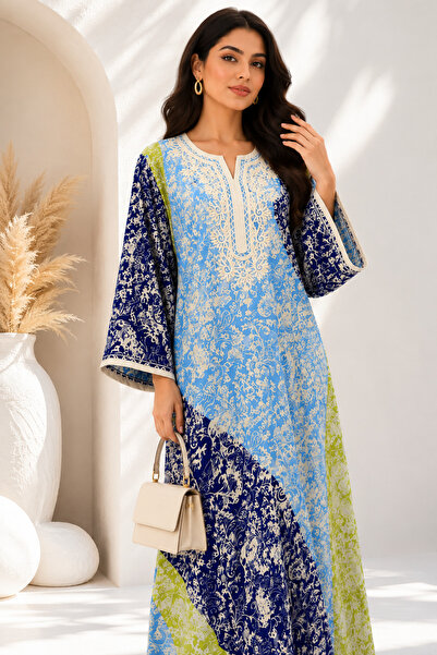 Shiladon Women's Maxi Dress Jalabiya with Heavy Embroidery and Flared Sleeves