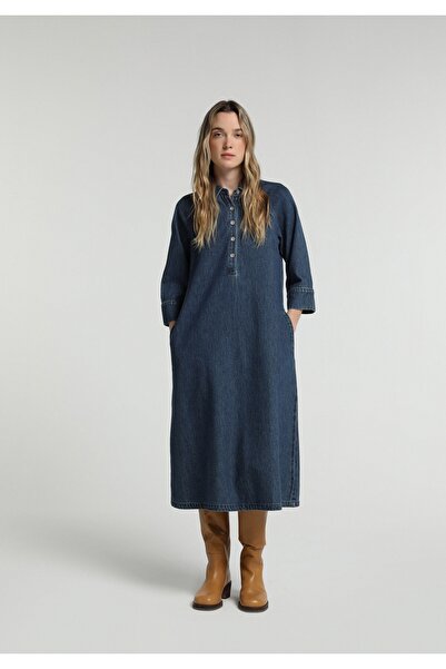 Colin's Oversize Fit Straight Women's Dark Indigo Denim ¾ Sleeve Dress