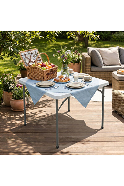 The Living 86 cm Square Folding Fiber Table White | Portable Outdoor & Campin...