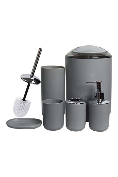 Generic طقم إكسسوارات حمام مكون من 6 قطع، رمادي، 30×20×20 سم