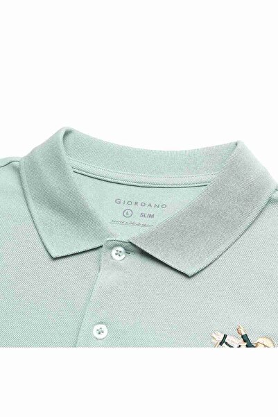 Giordano قميص بولو رجالي ضيق بقصة نابليون مطرز من الليكرا