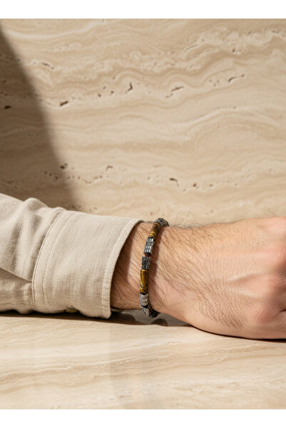 Valmont Men's Navy Blue Rectangular Stone Rope Bracelet