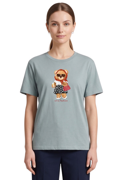 DK DAKSEL Women's Mint Retro Teddy Bear Printed T-Shirt Comfortable Fit 100% ...