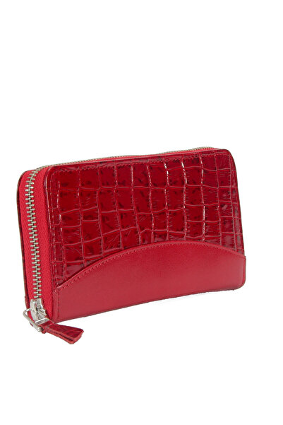 qstyle Portofel din piele naturala, Qstyle, Cu textura de crocodil, Rosu