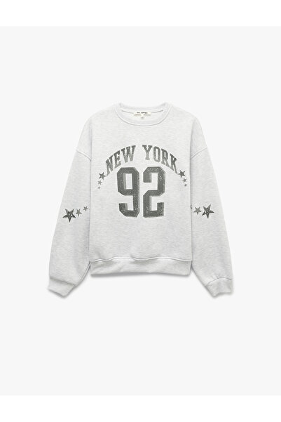Koton Comfortable Fit Three Thread Ribbed Crew Neck Long Sleeve Star Printed ...