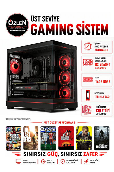 X79 RYZEN 5 7500X3D RX 9060 XT 8GB 16GB DDR5 RAM 1TB M.2 SSD Üst Seviye Oyuncu Bilgisayarı
