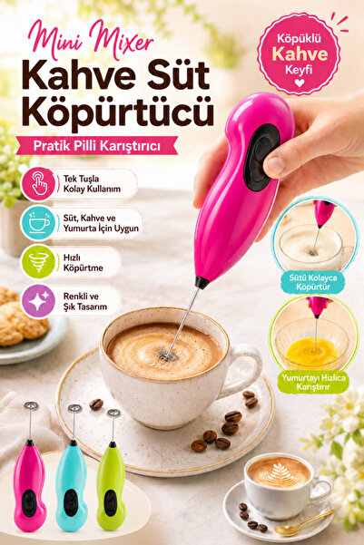 Anadolu Saray Mini Mixer Kahve Süt Köpürtücü Pilli Cappuccino Karıştırıcı El ...