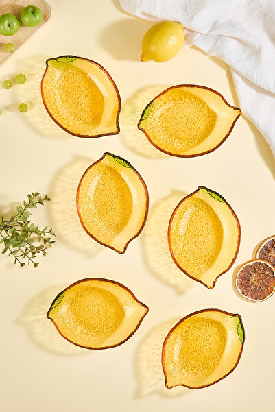 Lora Bianca Citrus Set of 6 Lemon Shaped Glass Mini Snack/Fruit/Appetizer Bowls