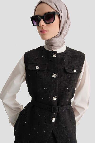 Armine Glitter Tweed Vest Suit Black