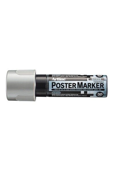 artline Poster Marker, Plastic Body, Beveled Tip 30Mm - Silver, 30 mm