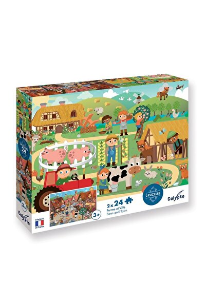 Sentosphere Puzzle Carton 2X24 Piese - Ferma Si Oras - Sentosphere, 33 x 23 c...