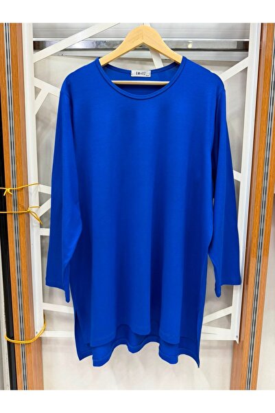 EMEZ Blue Slit-Back Long Blouse