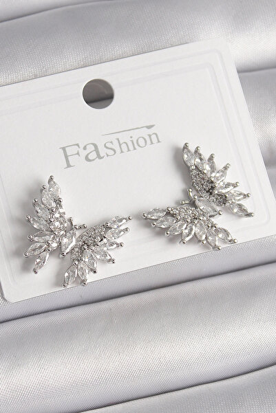 SORA GROUP Brass silver color zircon stone butterfly model women's earrings