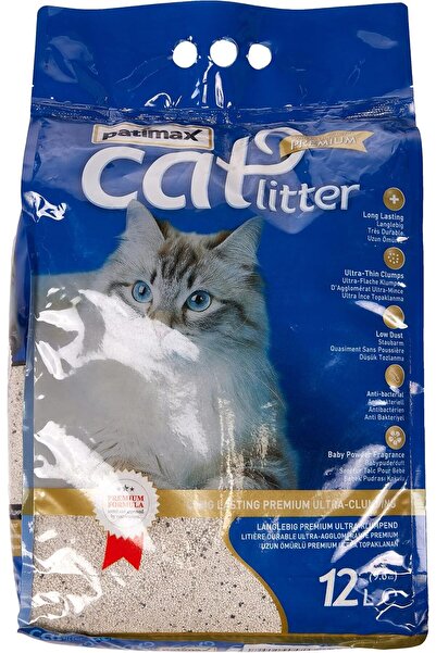 Patimax Premium Ultra Clumping Cat Litter - Baby Powder,12L (9.6Kg), White