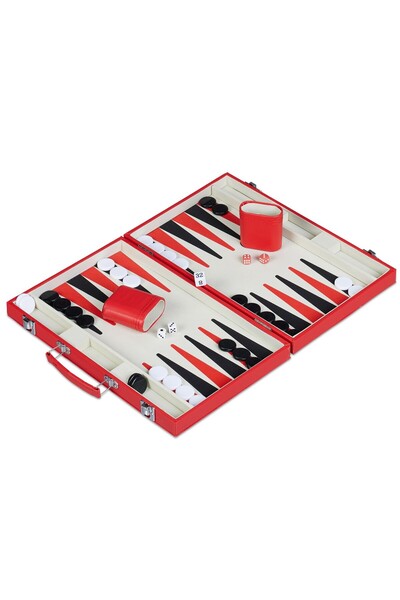 Ayawaska Joc table/backgammon in valiza rosie, set complet portabil cu piese ...