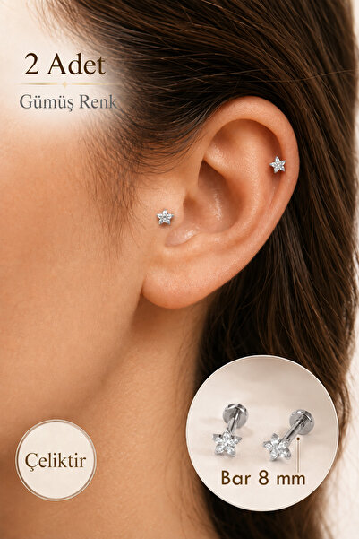 Sacce Scarves&Accessories 316L Çelik Minimal Yıldız Zirkon Taşlı Piercing 2 A...