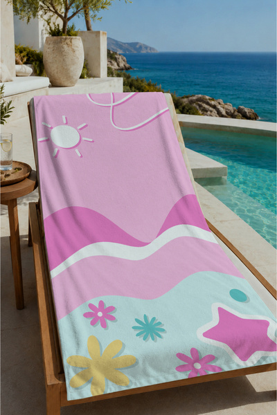 Evmila Pastelno roza apstraktni talas i morski motiv 70x150 peškir za plažu -...