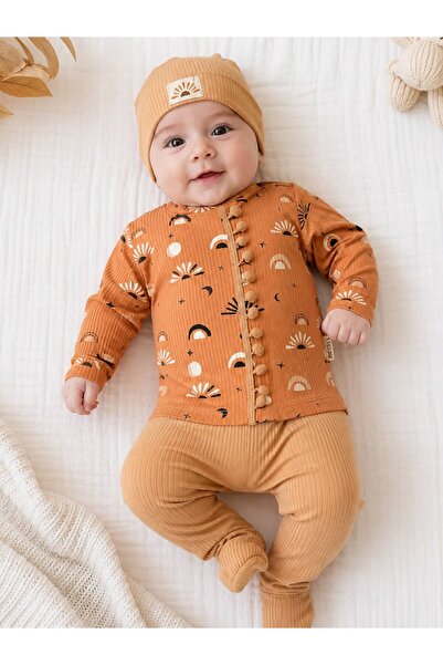 Lumos Trade Baby 3-Piece Ribbed Set – Organil Fabric Pompom Patterned Top, Pa...