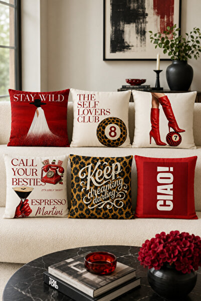 stellahomes Set of 6 Red Leopard Patterned Decorative Throw Pillow Covers – R...