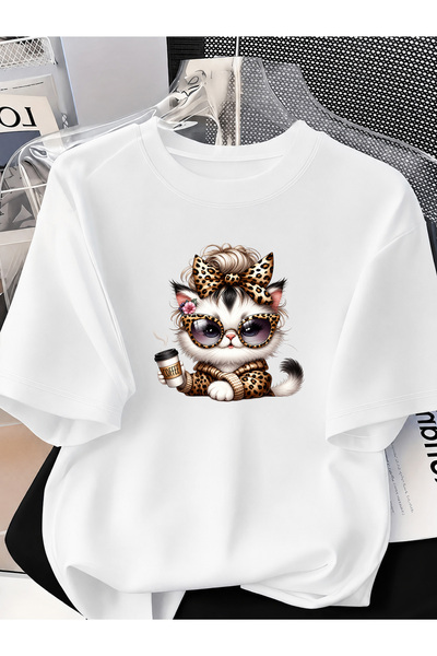donamod Cotton Women'S/Men's Unisex Oversize Crew Neck Cat Design Stylish Com...