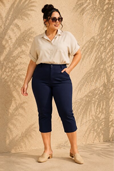 FOR ESRA BIG TREND Women's Plus Size Elastic Waist Side Slit Pockets Stretchy...