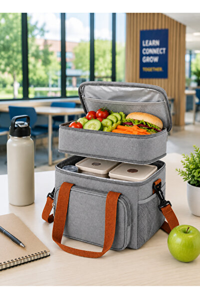 Generic Lunch Bag, Double‑Layer Insulated Thermal Tote, Dual Compartments & D...