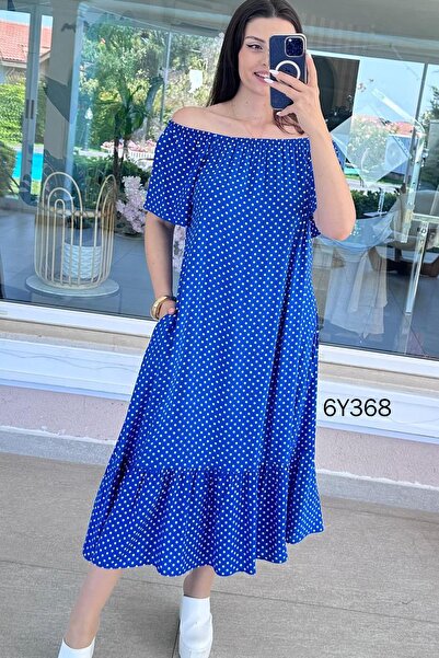 İnce Topuk Madonna Collar Polka Dot Viscose Dress 6Y368