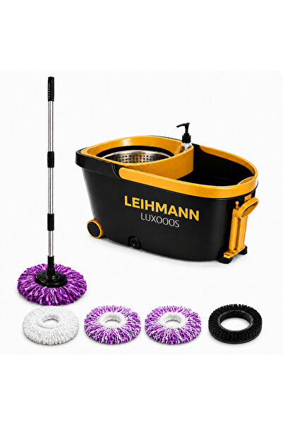 LEIHMANN Mop rotativ LUXOS cu galeata si roti, coada telescopica 146 cm, 4 re...