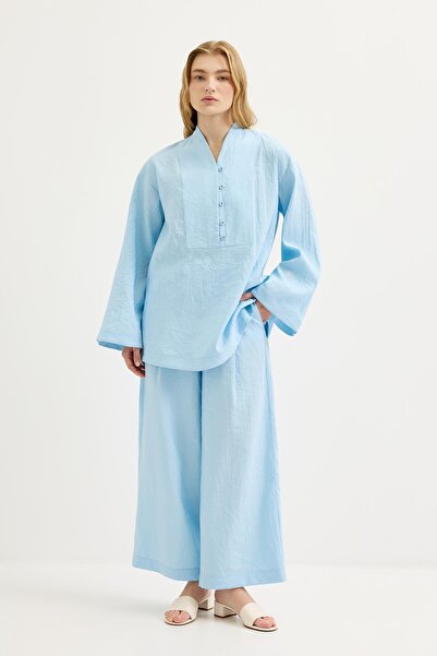 KADRİYE BAŞTÜRK Britli Oversize Tunic Trousers Set Light Blue