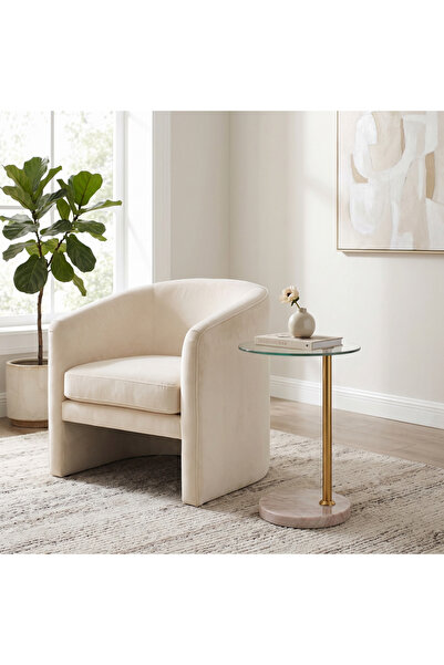 Ebticar Modern Side Table with Gold Column Glass and White Marble Base